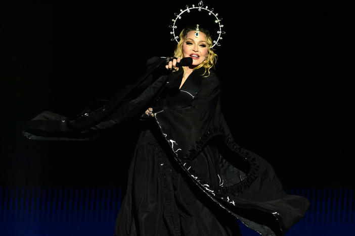 Pop star Madonna, performing Saturday night at a massive free concert at Copacabana Beach in Rio de Janeiro, Brazil.