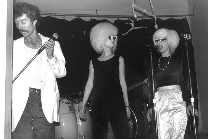 Fred Schneider, Cindy Wilson (middle), and Kate Pierson of the B-52’s perform during the band’s debut at an Athens, Georgia Valentine's Day party. 