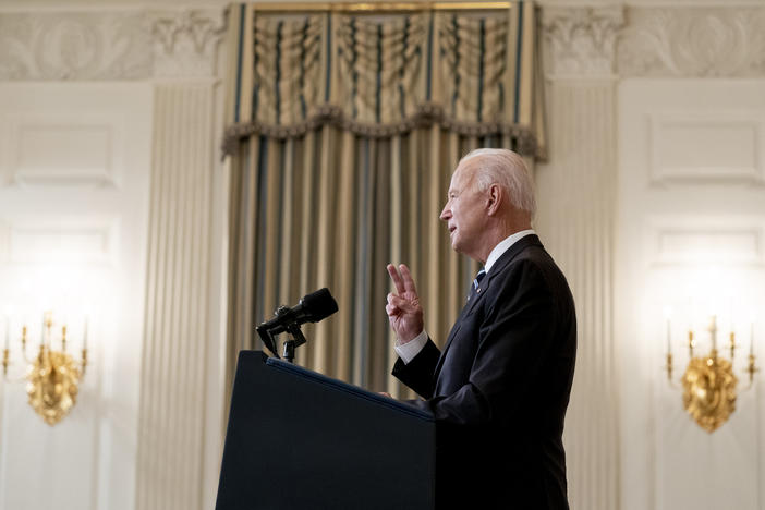 President Joe Biden speaks in the State Dining Room at the White House, Thursday, Sept. 9, 2021, in Washington. Biden is announcing sweeping new federal vaccine requirements affecting as many as 100 million Americans in an all-out effort to increase COVID-19 vaccinations and curb the surging delta variant. 