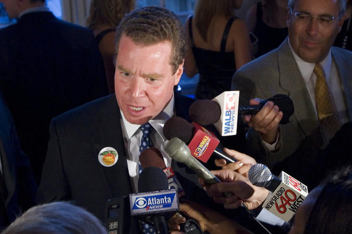 Republican John Oxendine talks to reporters in Atlanta, July 20, 2010, during his unsuccessful bid for the GOP nomination for Georgia governor. Oxendine agreed on Thursday, May 12, 2022 to settle a state ethics case that alleged Oxendine was misusing leftover money from that campaign by giving $128,000 to the state of Georgia.