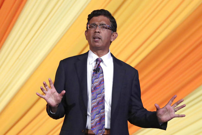 Author and filmmaker Dinesh D'Souza the keynote speaker at the Republican Sunshine Summit addresses the audience Friday, June 29, 2018, in Kissimmee, Fla.