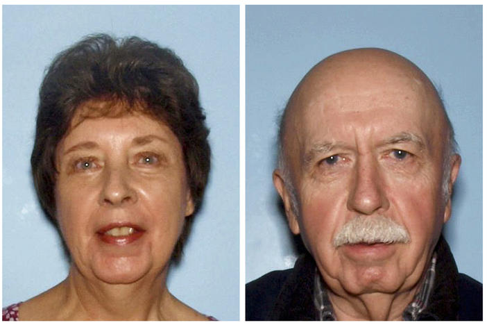This combination of photos provided on Jan. 26, 2015, by the Cobb County Police Department shows June Runion, of Marietta, Ga., and her husband, Elrey "Bud" Runion. According to a news release issued Monday, April 23, 2024, someone using a magnet on Sunday, April 14, to fish for metal objects in a Georgia creek pulled up a rifle as well as some lost belongings of the couple found slain in the same area more than nine years ago. 
