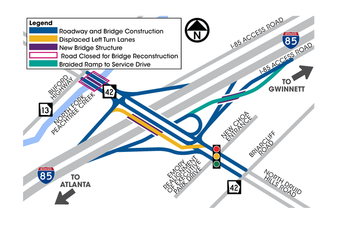 Map of the detour route at North Druid Hills Road.