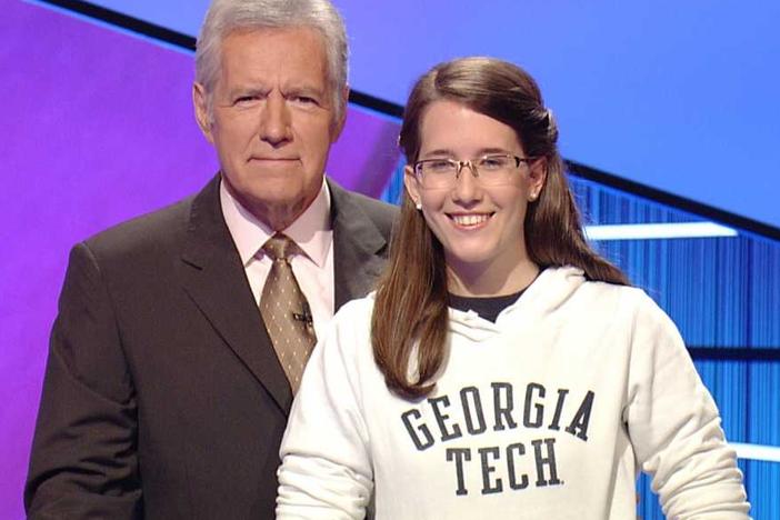 Georgia Tech Student Kristin Jolley with Jeopardy Host Alex Trebek (photo courtesy of NBC)