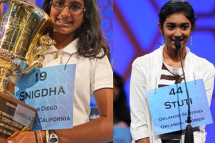 Snigda Nandipati (left) won the 2012 Scripps Howard National Spelling Bee. Stuti Mishra (right) came in second.