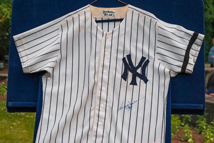 Appraisal: 1980 Reggie Jackson-signed N.Y. Yankees Game-worn Jersey