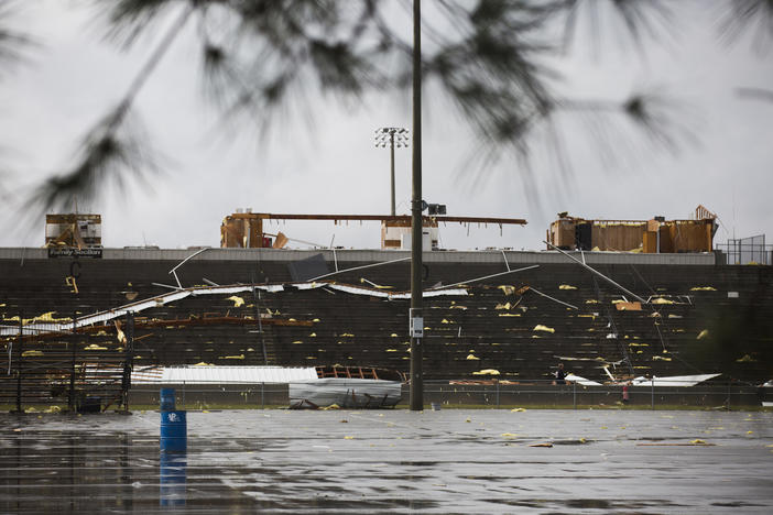 The grandstand of a drag strip damaged by the storm that hit Adel and Cook County Georgia Saturday, Jan. 21.