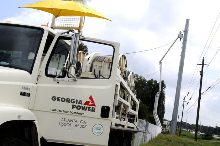 Georgia Power crews install transmission lines along Ga. Hwy 247 in preparation for an electrical substation that will power industrial airfield facilities and associate units. 