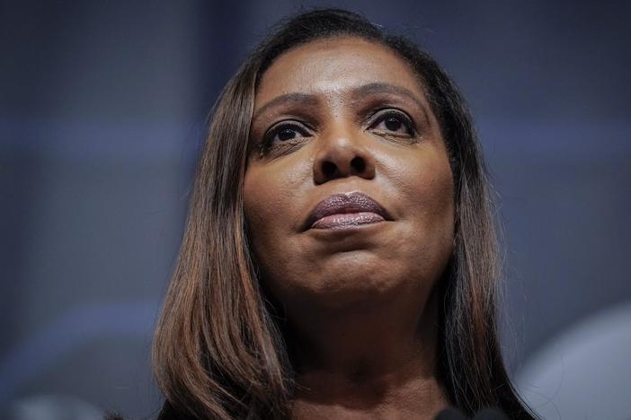 New York State Attorney General Letitia James, pictured in February, filed a civil lawsuit on Wednesday against former President Donald Trump, saying he "falsely inflated his net worth by billions of dollars to unjustly enrich himself, to cheat the system."