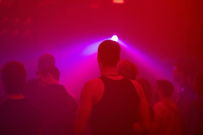 People dancing on the dance floor at Club Re:mise in Berlin on Oct. 7, 2023.