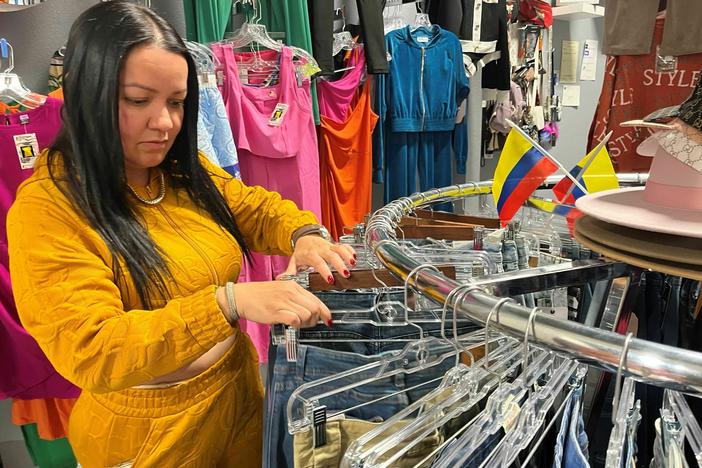 Christy Rosales owns a small clothing shop in a Latino market in East Las Vegas, Nev. She worries about the economy and that's why she plans to vote for Donald Trump in 2024.