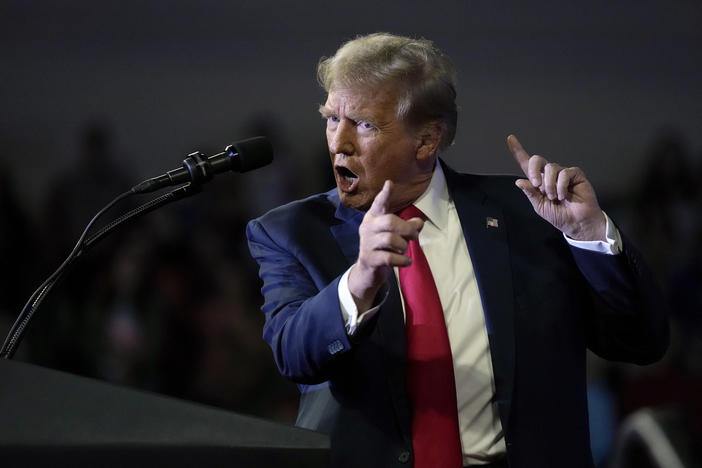 Republican presidential candidate former President Donald Trump speaks at a Get Out The Vote rally at Coastal Carolina University in Conway, S.C., Saturday, Feb. 10, 2024.
