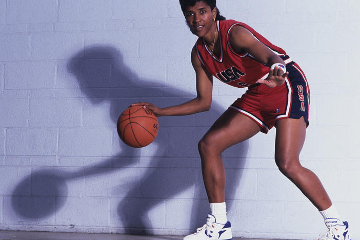 Lynette Woodard, pictured circa 1990, scored 3,649 points for the University of Kansas and went on to play professionally and for Team USA.