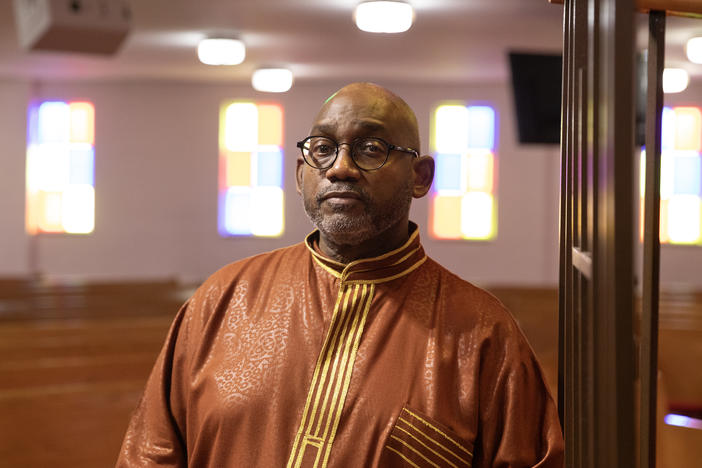 Reverend Kenneth James Flowers, 62, Senior Pastor of Greater New Mt. Moriah Missionary Baptist Church, poses for a portrait after service on Sun., Feb. 25, 2024 in Detroit, Michigan.