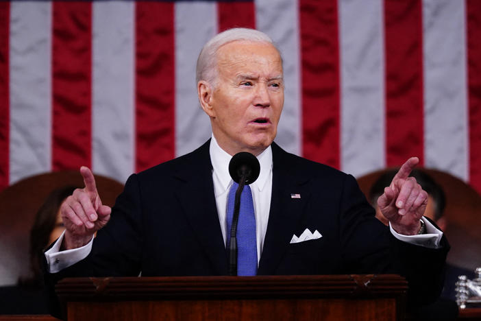 President Biden delivers the State of the Union address in the House chamber of the Capitol in Washington, D.C., on March 7.