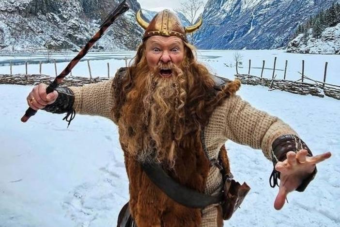Conan O'Brien dresses as a Viking in Norway.