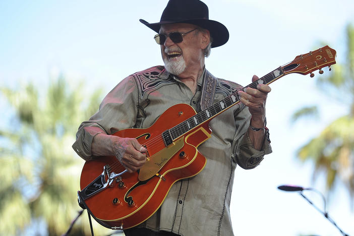 Duane Eddy performs at the Stagecoach Music Festival in Indio, Calif., on , April 27, 2014. Eddy, a pioneering guitar hero whose reverberating electric sound on instrumentals such as "Rebel Rouser" and "Peter Gunn" helped put the twang in early rock 'n' roll, died on Tuesday at age 86.