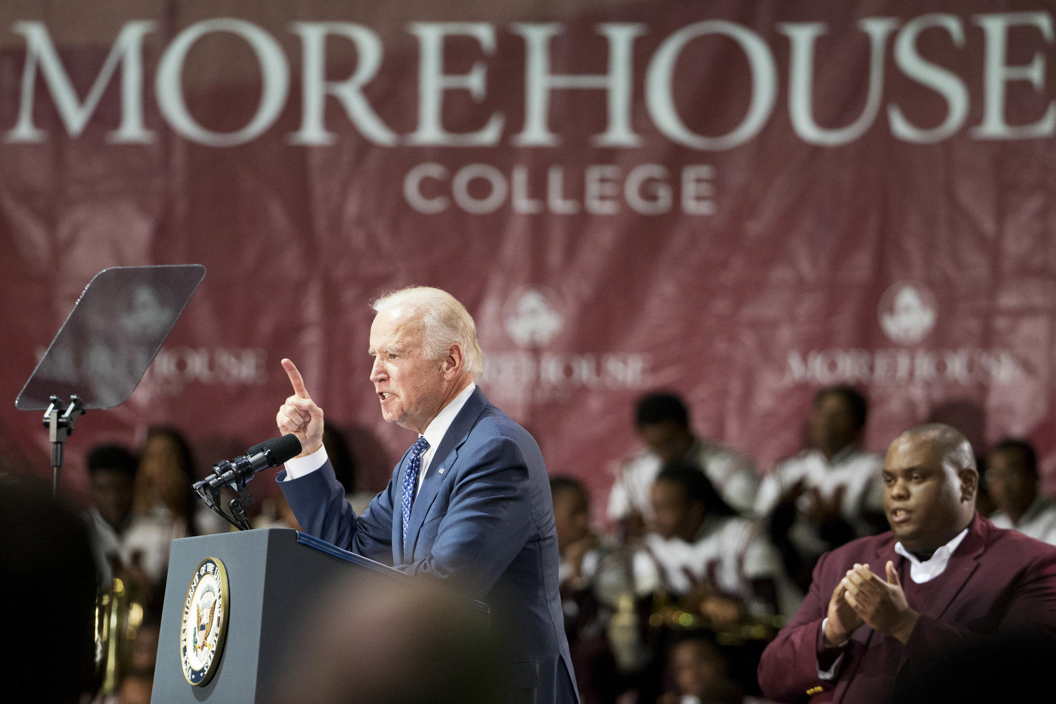 Vice President Joe Biden speaks at Morehouse College Tuesday, Nov. 10, 2015, in Atlanta. (AP Photo/David Goldman)