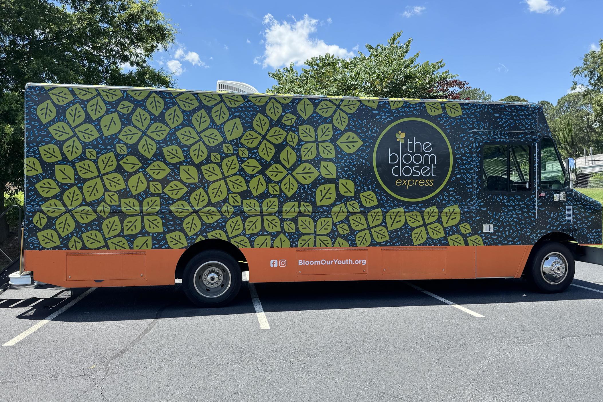 Bloom Our Youth's The Bloom Closet Express truck is pictured parked at the New Life Community Center parking lot on May 28, 2024. 