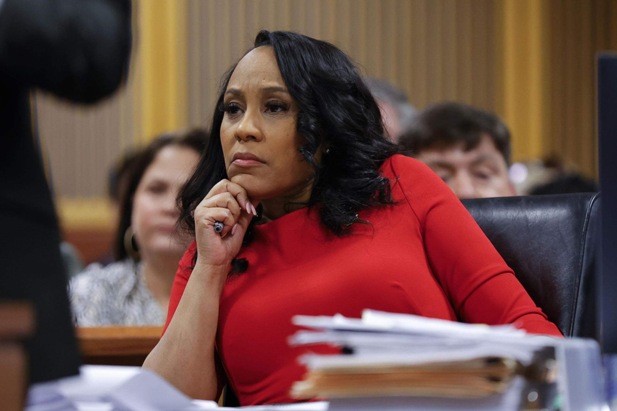 Fulton County District Attorney Fani Willis looks on during a hearing on the Georgia election interference case, March, 1, 2024, in Atlanta. A Georgia appeals court has agreed to review a lower court ruling allowing Fani Willis to continue to prosecute the election interference case she brought against Donald Trump. 
