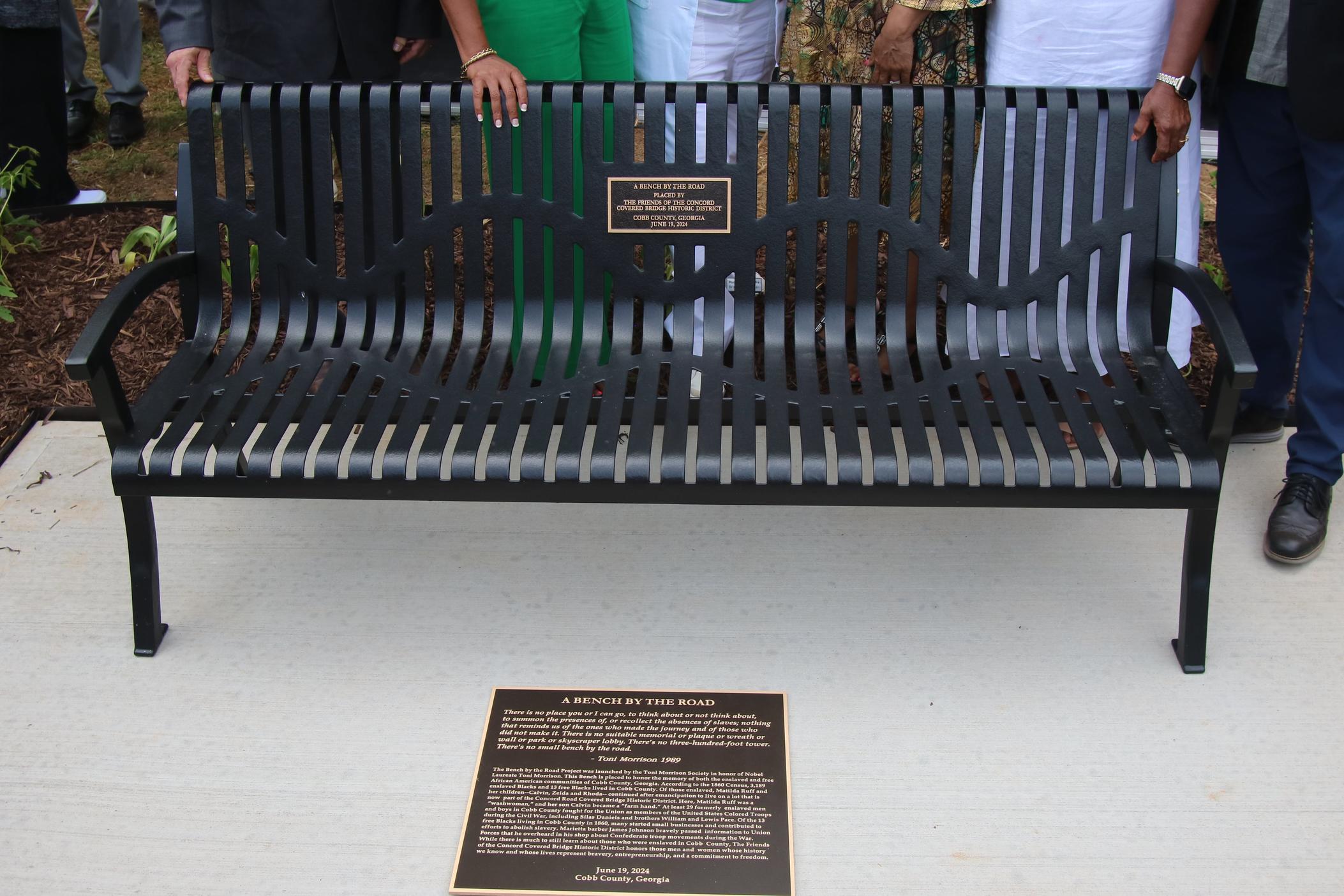 The newest "Bench by the Road" installation at Silver Comet Trail in Mableton, Georgia, honors the legacy of historic black author Toni Morrison and a Cobb County formerly enslaved family. (Friends of the Concord Bridge)