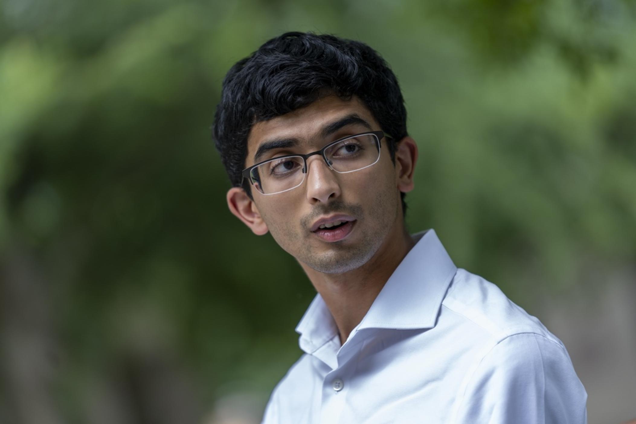 Indian-American Democrat Ashwin Ramaswami, who is currently running for a Georgia state Senate in District 48 against Republican incumbent Shawn Still, speaks during an interview with the Associated Press, Tuesday, July 23, 2024, in Cumming, Ga. 