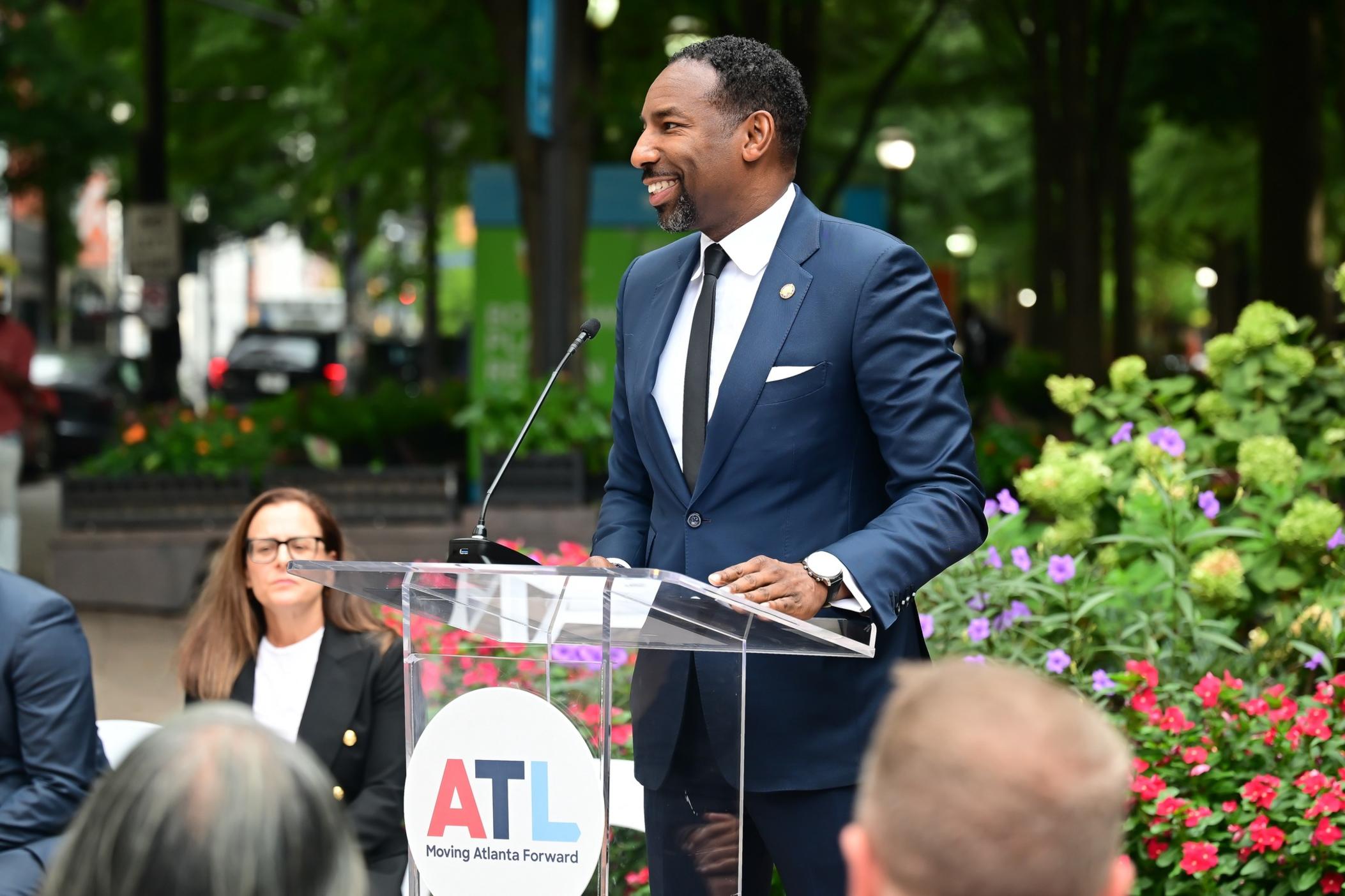 Mayor Andre Dickens at Woodruff Park in 2024.