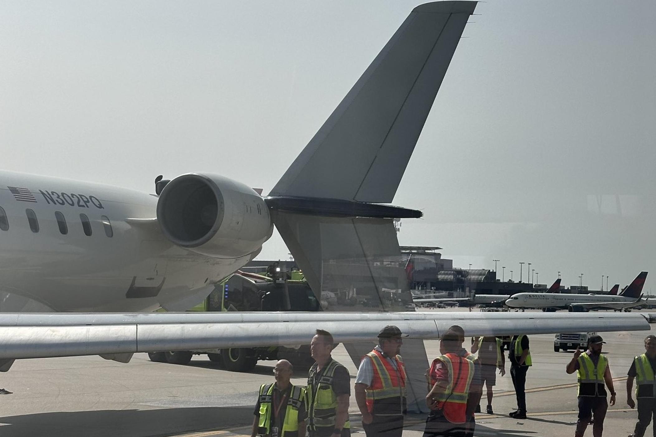 Passenger Jason Adams, who is a weekend Meteorologist at ABC Action News. in Tampa, Fl., captured this image of the damage jet tail after he evacuated the aircraft the was clipped by a larger plane on the taxiway at Atlanta's Hartsfield Jackson International Airport on Sept. 10, 2024.