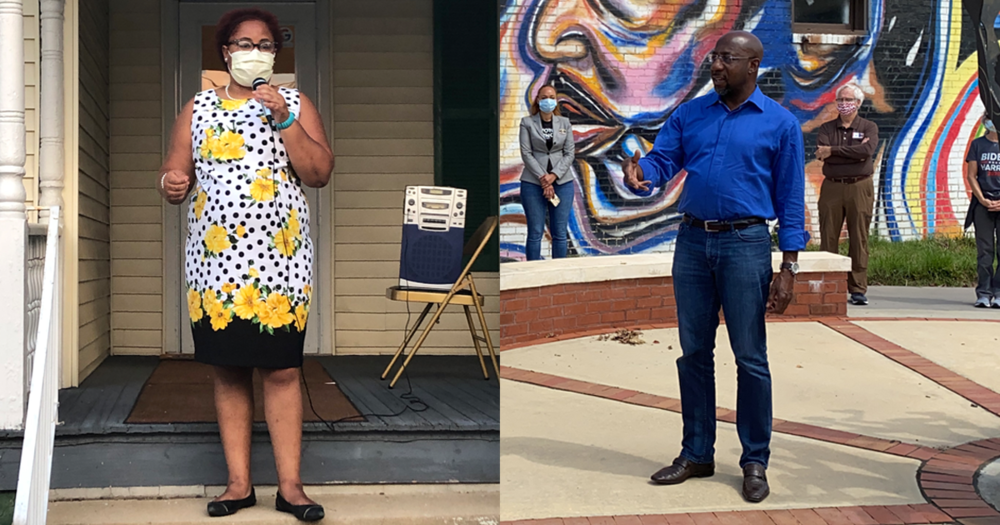 Environmental justice advocate Marquita Bradshaw, left, and Rev. Raphael Warnock, right, are running for the U.S. Senate in Tennessee and Georgia, respectively.