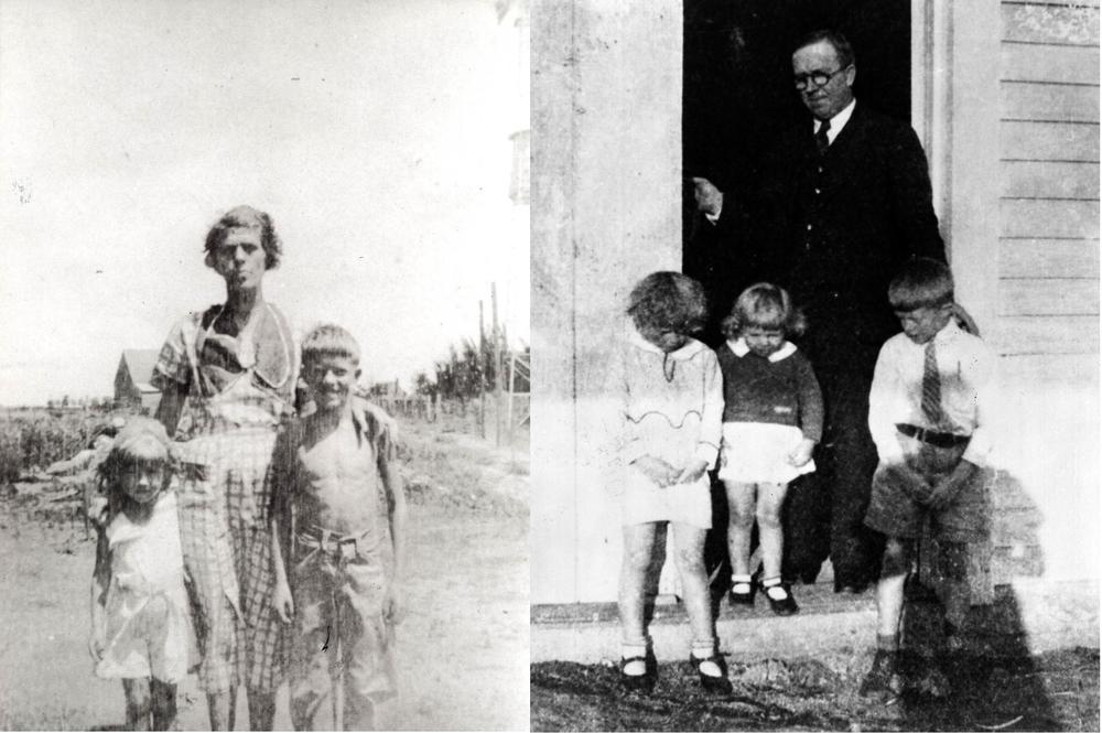 Left: Ruth, Lillian, and Jimmy Carter circa 1933. Right: Earl Carter with Jimmy, Ruth and Gloria, Easter Sunday, 1932.