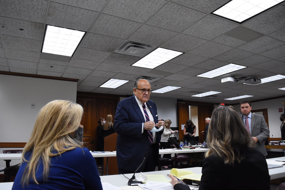 [5:15 PM] Stephen Fowler     President Trump's personal attorney Rudy Giuliani tested positive for COVID-19, according to the president. Here, Giuliani speaks to two Democratic state senators at a hearing in Atlanta Thursday