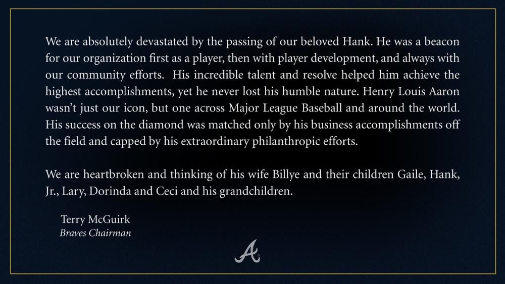Atlanta Braves honor Hank Aaron