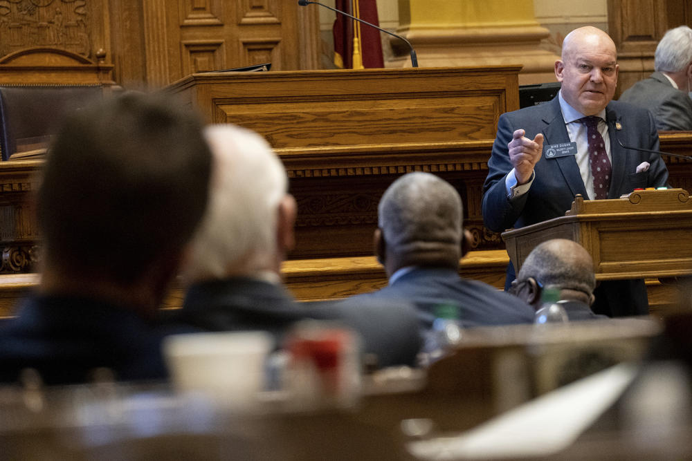 Georgia State Senator Mike Dugan speaks to legislators inside the General Assembly.