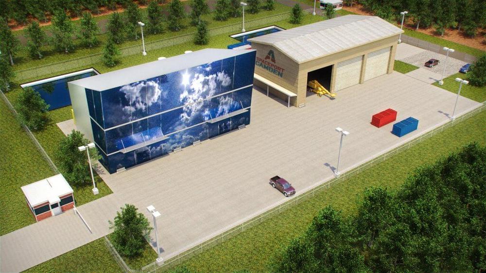 The Federal Aviation Administration is planning to announce July 19 whether to approve a permit for the controversial Camden County Spaceport. This rendering depicts launch control and payload processing centers. 