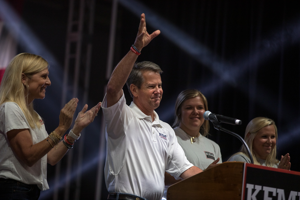 Gov. Brian Kemp kicks off his reelection campaign at the Georgia National Fairgrounds on July 10, 2021.