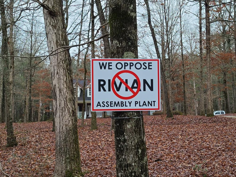 Residents in Morgan County and surrounding areas are hanging 'We oppose Rivian assembly plant' signs.