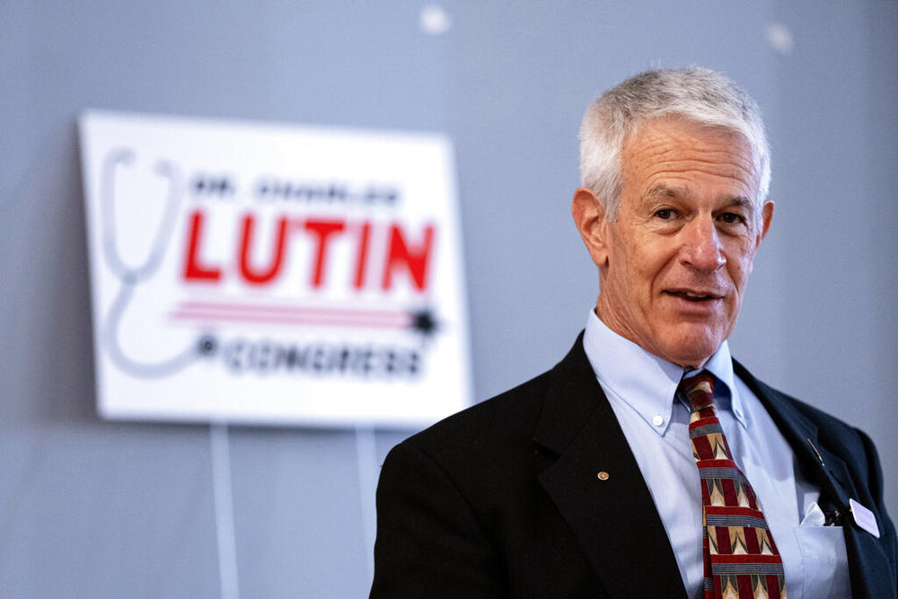 Dr. Charles Lutin speaks at an event in Rome, Ga., where he kicked off his campaign for Georgia's 14th congressional district on Saturday, Feb. 5, 2022. Lutin is among the candidates challenging Republican Marjorie Taylor Greene in Georgia's May 24 primary. 