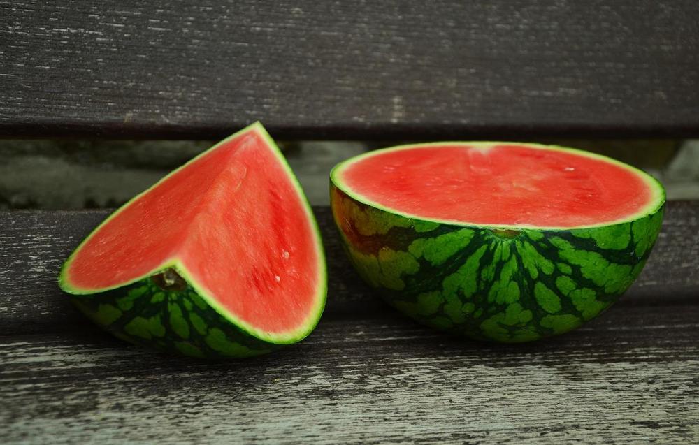 A sliced seedless watermelon