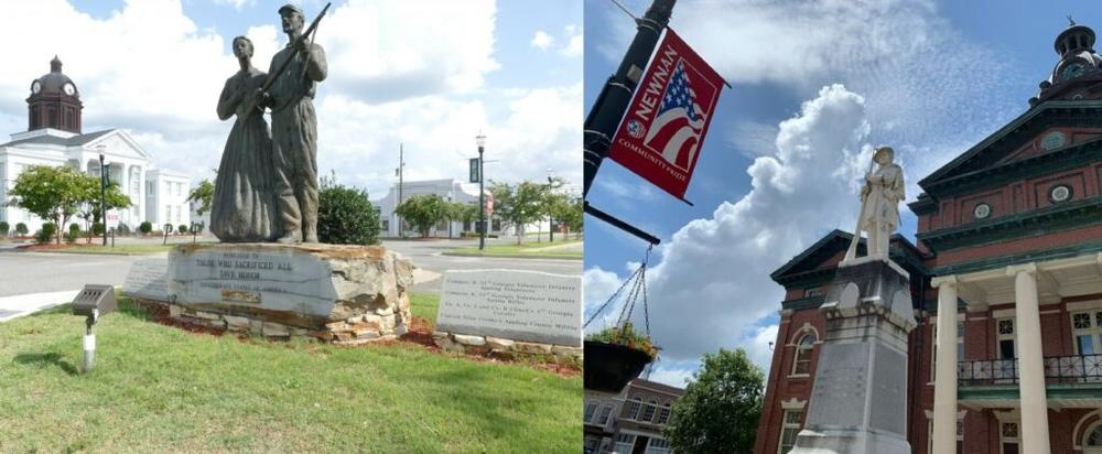 The Georgia Supreme Court has weighed in on lawsuits fighting local governments’ decision to remove Confederate monuments from public spaces, including in Henry and Newton counties. Across Georgia more than 60 statues and other memorials were erected in courthouse squares, including in Appling County, left, and Coweta County right. Georgia Recorder file photos
