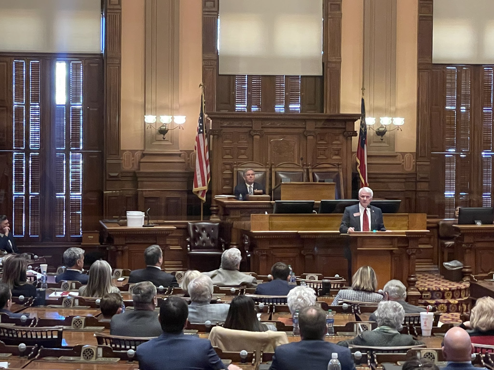 Jon Burns is shown speaking to the Georgia House of Representatives. on November 11th, 2022.