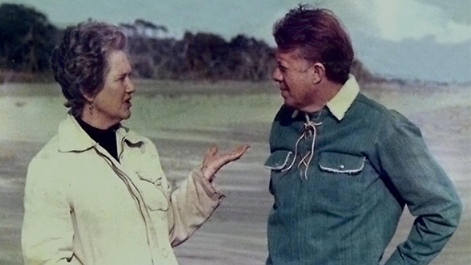 President Jimmy Carter and Eleanor "Sandy" Torrey West are pictured on a beach in this photo from the 1970S