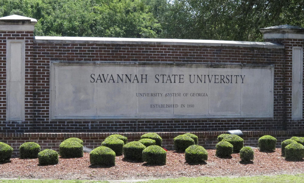 This Monday, May 1, 2023 photo shows the main entrance to Savannah State University in Savannah, Ga. Savannah State President Kimberly Ballard-Washington is resigning as leader of Georgia's oldest historically Black public university amid financial challenges that include employee layoffs and a faculty revolt against one of her top administrators.