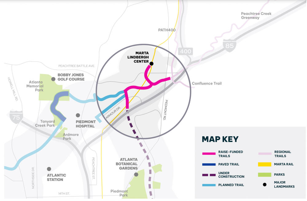 A map of where $25 million of federal funding will be used to construct Segment 3 of the Atlanta BeltLine’s Northeast Trail.