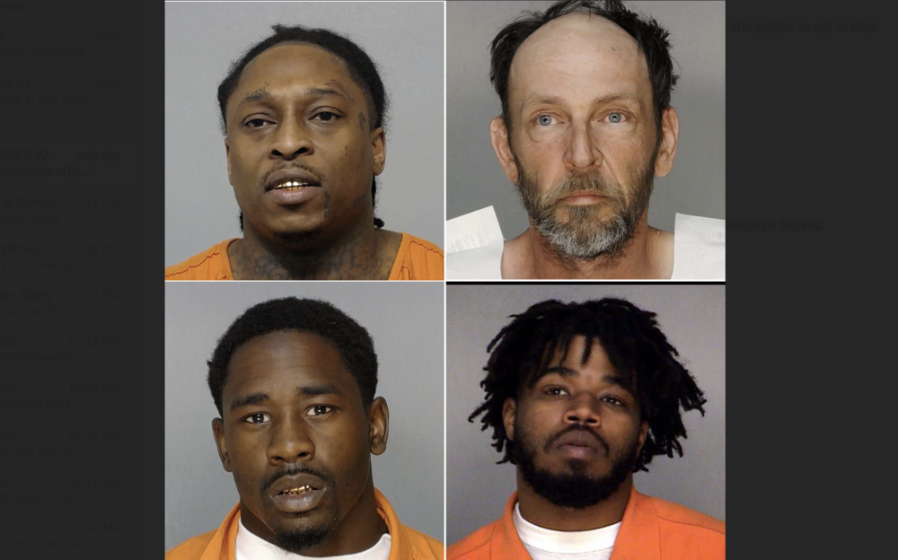 Mugshots are shown for Johnifer Barnwell, Joey Fournier, Kerry Anderson and Demaryo Stokes.