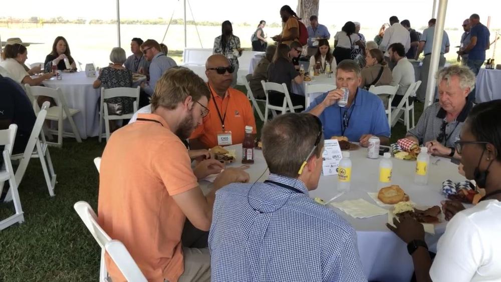 The Muscogee Creeks’ Looped Square Ranch hosted a brisket lunch for the 2023 Ocmulgee to Okmulgee Tour in Oklahoma in September. (Liz Fabian)