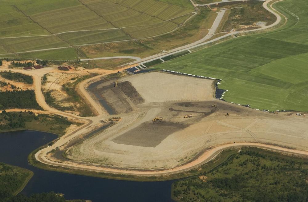 An under construction cap to a coal ash pond at Georgia Power’s Plant Yates on Sept. 7, 2023. Plant Yates is one of five sites where Georgia Power intends to cap ponds where coal ash sits partially submerged in groundwater
