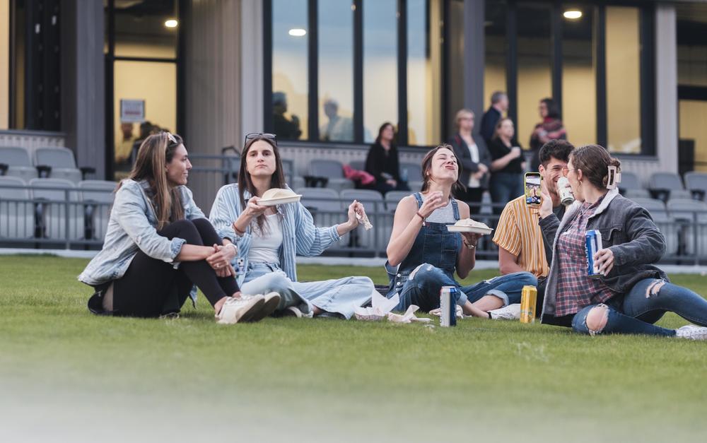 Patrons sit at a new amphitheater in Macon, Ga., in March 2024.