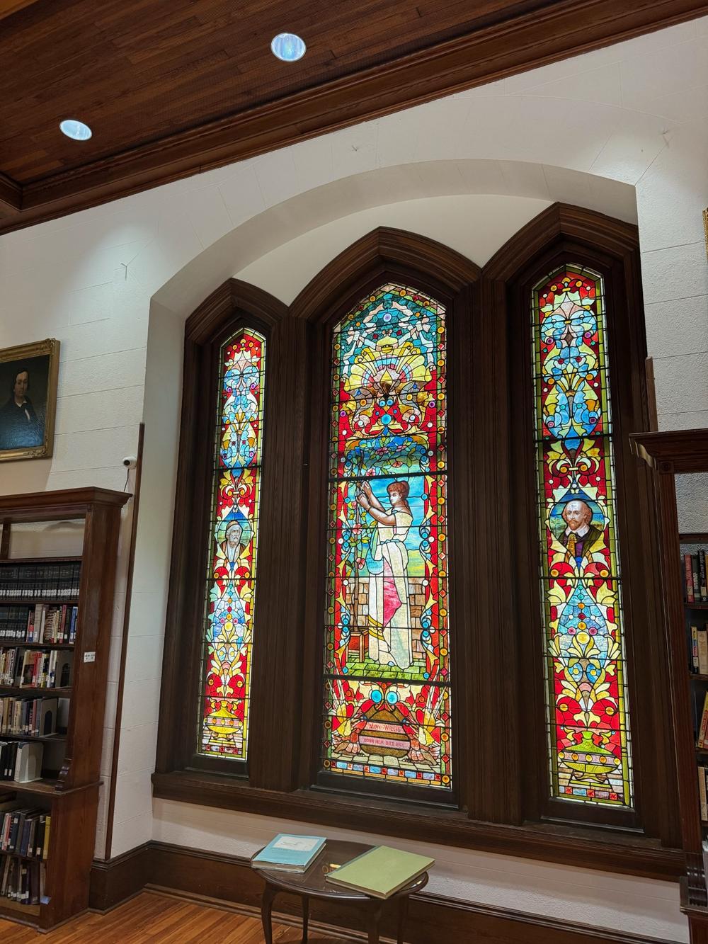The Mary T. Willis Library is extraordinary. Its optic calling card: A Tiffany & Co. stained glass depiction of Mary Willis, 
