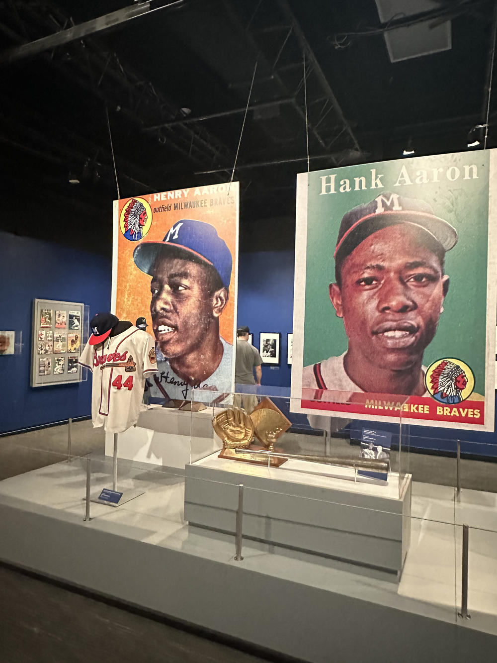 A case displays memorabilia from Hank Aaron's stint with the Milwaukee Braves at the Atlanta History Center's "More Than Brave" exhibit.