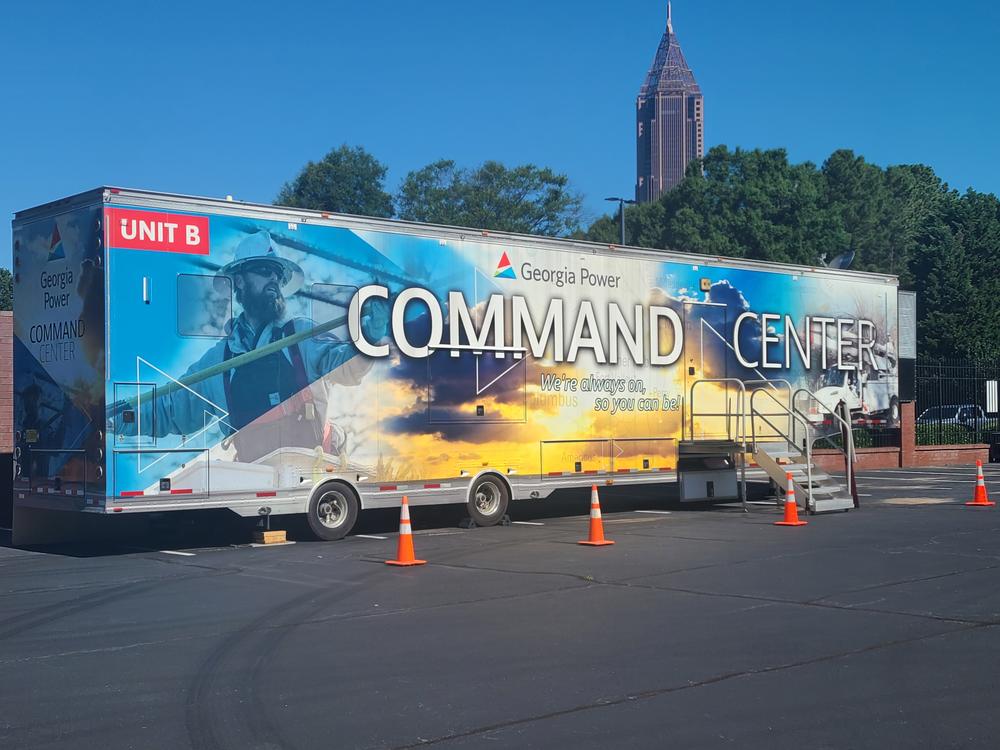 The mobile Command Center has meeting rooms and lounge areas. It serves as the main point to coordinate emergency responders in the field.